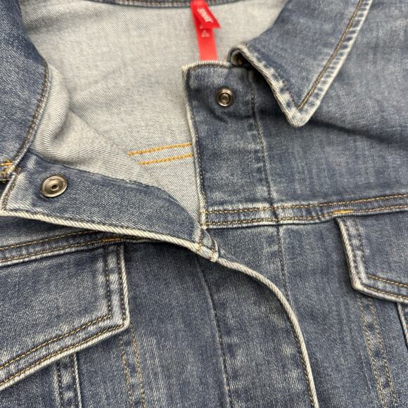 Spanx Denim Shirt Jacket Women 3X Plus Jean Tie Waist Chore Workwear Stretch - Picture 7 of 12